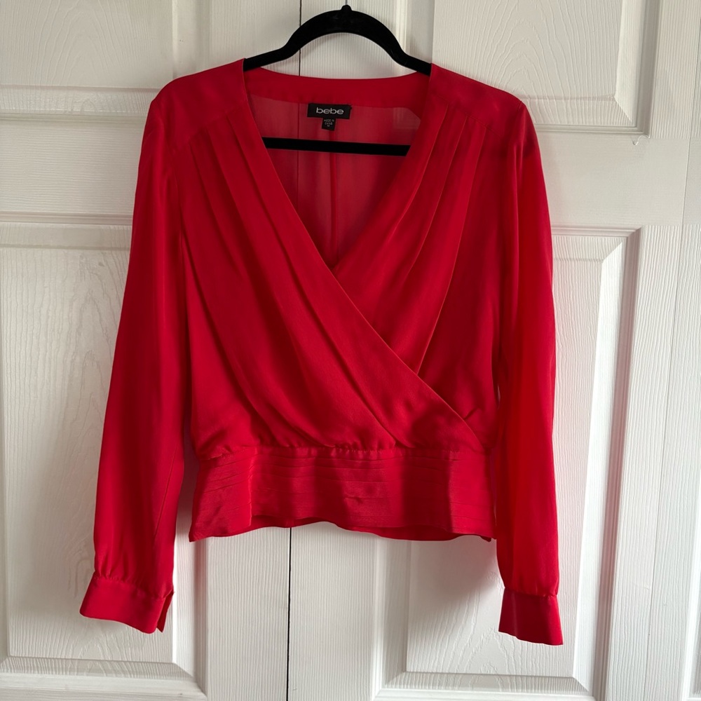 Bebe Mulberry Silk Valentine’s Coquette Romantic Blouse Wrap‎ Femme M Red Sexy
